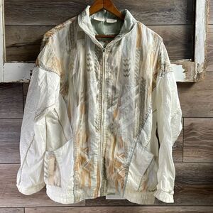 Athletic Works Ladies Nylon Windbreaker Jacket, Size Medium,Cream Multicolor,Vtg